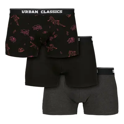 boxerky pánské URBAN CLASSICS - 3-Pack - charcoal/funky