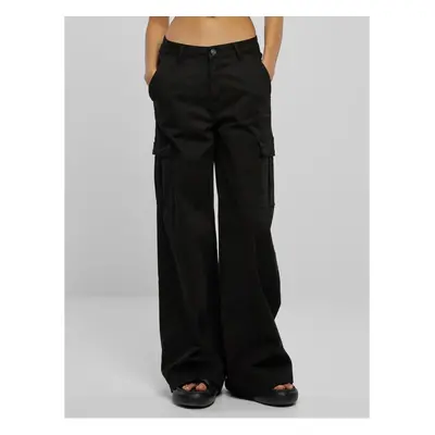 kalhoty dámské URBAN CLASSICS - High Waist Wide Leg Twill Cargo - Black