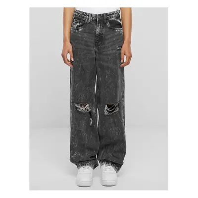 kalhoty dámské URBAN CLASSICS - Distressed 90's Wide Leg Denim - Black Charcoal Washed