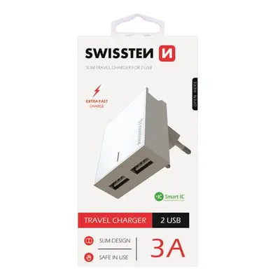 SWISSTEN SÍŤOVÝ ADAPTÉR SMART IC 2x USB 3A POWER, BÍLÁ