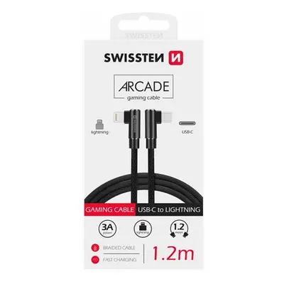 Textilní datový kabel Swissten Arcade USB-C/Lightning 1,2m, černá