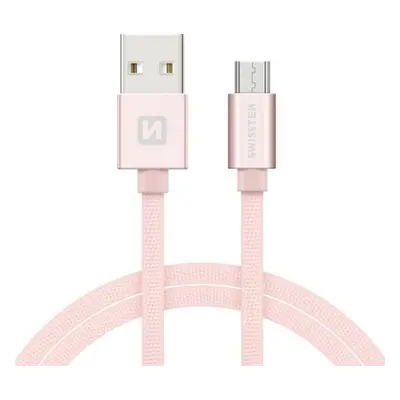 Datový kabel Swissten Textile USB/MicroUSB, 0,2m, růžovo/zlatý