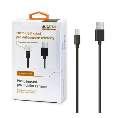 Datový kabel ALIGATOR s prodlouženým microUSB konektorem, 2A, black