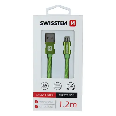 Datový kabel Swissten Textile USB/MicroUSB, 1,2m, zelený