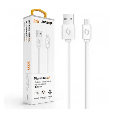 Datový kabel ALIGATOR 2A micro USB 2m, bílá