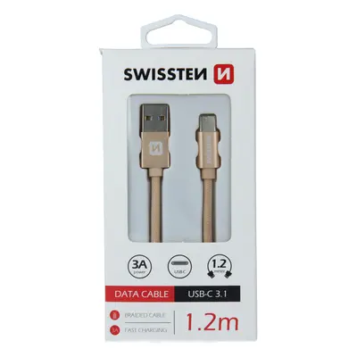 Datový kabel Swissten Textile USB/USB-C, 1,2m, zlatý