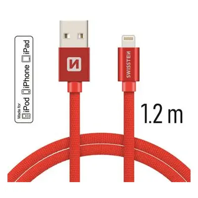 Datový kabel Swissten Textile USB Lightning MFi 1,2 M , red