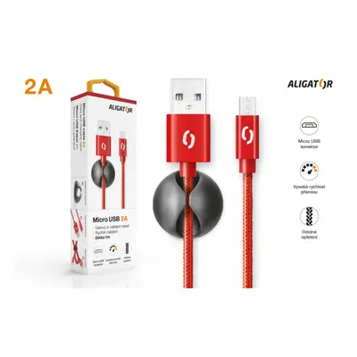 Datový kabel ALIGATOR PREMIUM 2A, Micro USB, červená