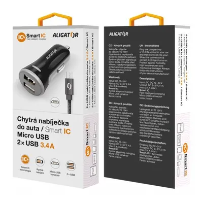 Nabíječka do auta ALIGATOR iPhone/iPad 2xUSB výst. 3.4A, smart IC, black