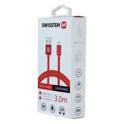 Datový kabel Swissten Textile USB/Lightning, 3,0m, červený