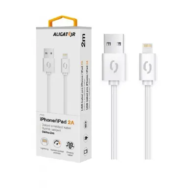 Datový a nabíjecí kabel ALIGATOR 2A pro iPhone, 2m, white