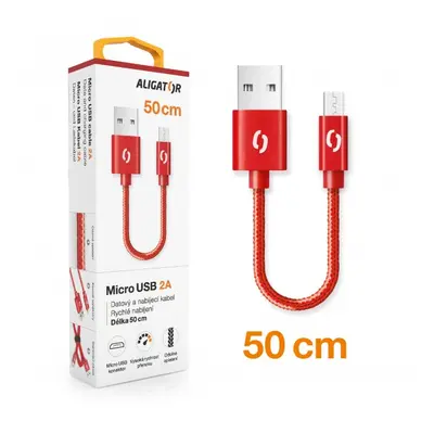 Datový kabel ALIGATOR PREMIUM 2A, MicroUSB 50cm, červená