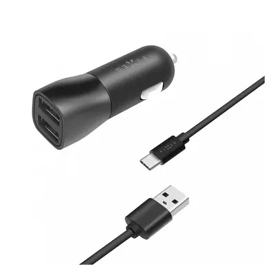 Set autonabíječky FIXED s 2xUSB výstupem a USB/USB-C kabelu, 1m, 15W Smart Rapid Charge, černá