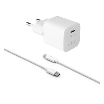 Set síťové nabíječky FIXED Mini s USB-C výstupem a USB-C/USB-C kabelu, podpora PD, 1 metr, 30W, 