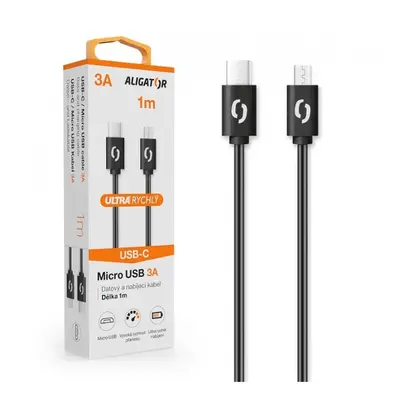 Datový kabel ALIGATOR POWER 3A, USB-C/micro USB, 1m, černá