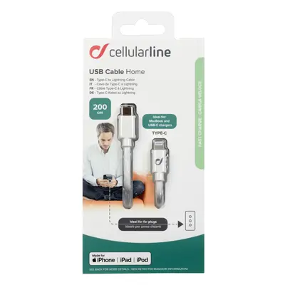 USB-C datový kabel CellularLine s konektorem Lightning, 2 m, bílý