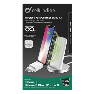 Stojánek pro bezdrátové nabíjení Cellularline Wireless Fast Charger Stand+Fast Charge adaptér 10