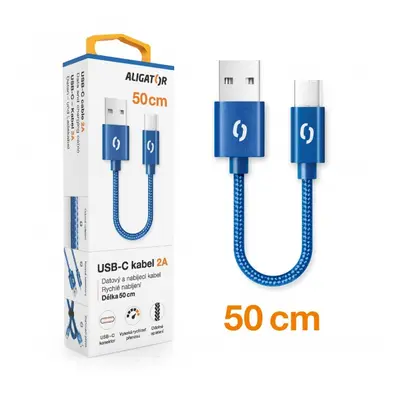 Datový kabel ALIGATOR PREMIUM 2A, USB-C 50cm, modrá