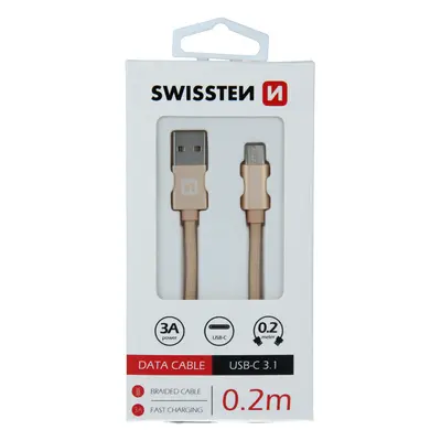 Datový kabel Swissten Textile USB/USB-C, 0,2m, zlatý