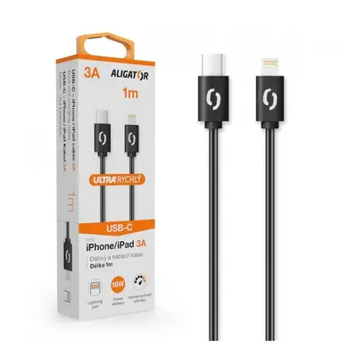 Datový kabel ALIGATOR POWER 3A, USB-C/Lightning, 1m, černá