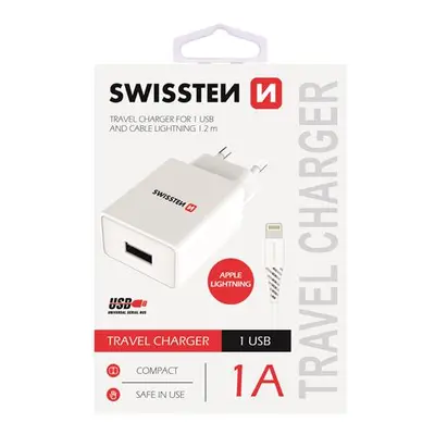 SWISSTEN SÍŤOVÝ ADAPTÉR SMART IC 1x USB 1A POWER + DATOVÝ KABEL USB / LIGHTNING 1,2 M, BÍLÁ