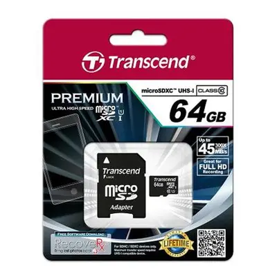 Paměťová karta Trancend MicroSD 64GB, class 10, UHS-1