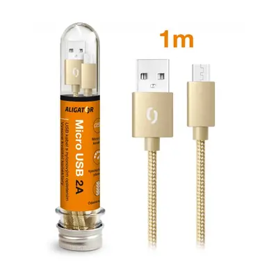 Datový kabel ALIGATOR TUBA 2A, Micro USB, zlatá