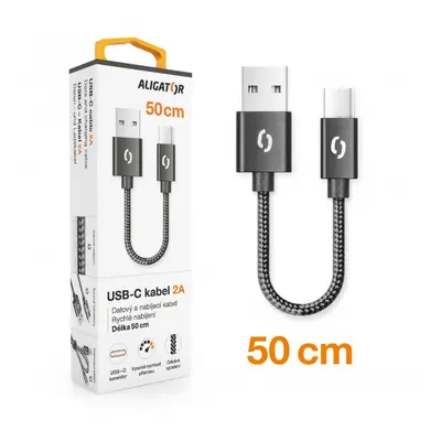 Datový kabel ALIGATOR PREMIUM 2A, USB-C 50cm, černá