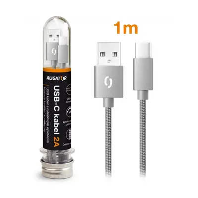 Datový kabel ALIGATOR TUBA 2A, USB-C, šedá