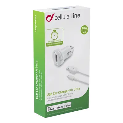 Autonabíječka CELLULARLINE Ultra v setu s datovým kabelem s konektorem Lightning, 1xUSB, 2A, bíl