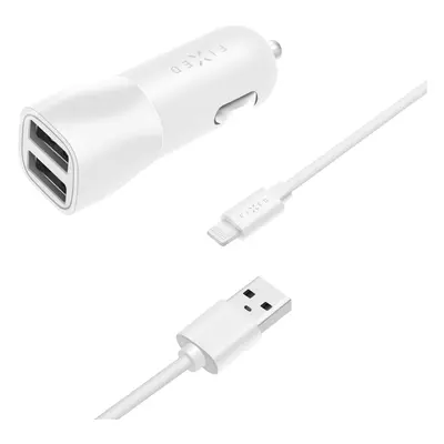 Set autonabíječky FIXED s 2xUSB výstupem a USB/Lightning kabelu,1 metr, MFI certifikace,15W Smar