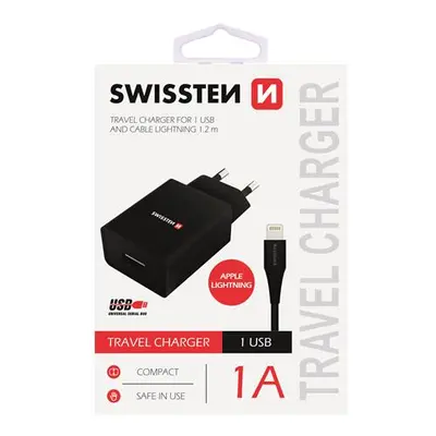 SWISSTEN SÍŤOVÝ ADAPTÉR SMART IC 1x USB 1A POWER + DATOVÝ KABEL USB / LIGHTNING 1,2 M, ČERNÁ