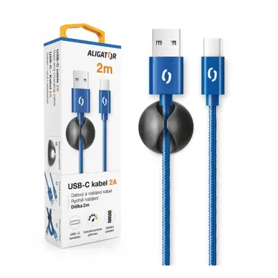 Datový kabel ALIGATOR PREMIUM 2A, USB-C 2m, modrá