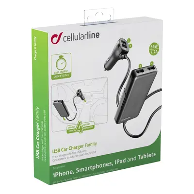 Autonabíječka Cellularline s 4 x USB, 7.2 A, černá