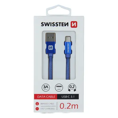 Datový kabel Swissten Textile USB/USB-C, 0,2m, modrý