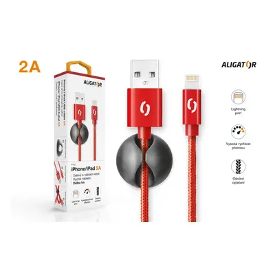 Datový kabel ALIGATOR PREMIUM 2A, Lightning, červená