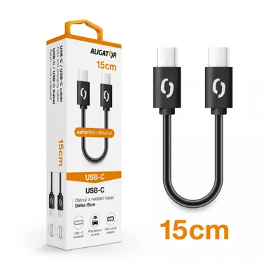 Datový kabel ALIGATOR POWER USB-C/USB-C 15cm, černá