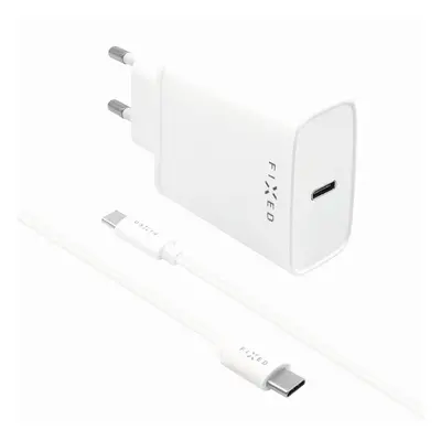 Set síťové nabíječky FIXED s USB-C výstupem a USB-C/USB-C kabelu, PD, 1m, 20W, bílá