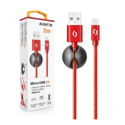 Datový kabel ALIGATOR PREMIUM 2A, MicroUSB 2m, červená