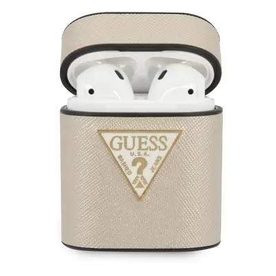 Guess Saffiano pouzdro GUACA2VSATMLLG pro Airpods 1/2 beige