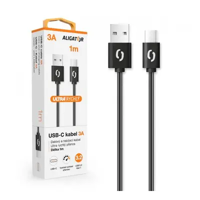 Datový kabel ALIGATOR POWER 3A, USB-C , 1m, černá