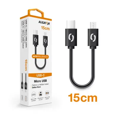 Datový kabel ALIGATOR POWER USB-C/MicroUSB 15cm, černá