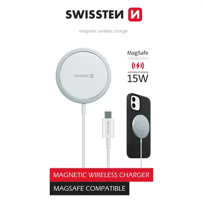 Bezdrátová nabíječka Swissten MagStick pro Apple iPhone, bílá