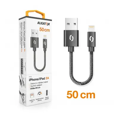 Datový kabel ALIGATOR PREMIUM 2A, Lightning 50cm, černá