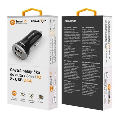 Nabíječka do auta ALIGATOR s 2xUSB výstupem, 3.4A, smart IC, black