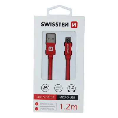 Datový kabel Swissten Textile USB/MicroUSB, 1,2m, červený