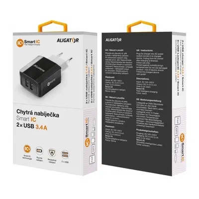 Nabíječka ALIGATOR s 2xUSB výstupem, 3.4A, smart IC, black