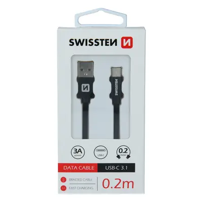 Datový kabel Swissten Textile USB/USB-C, 0,2m, černý