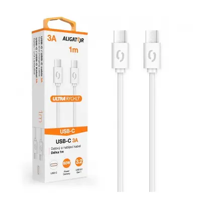 Datový kabel ALIGATOR POWER 3A, USB-C/USB-C, 1m, bílá