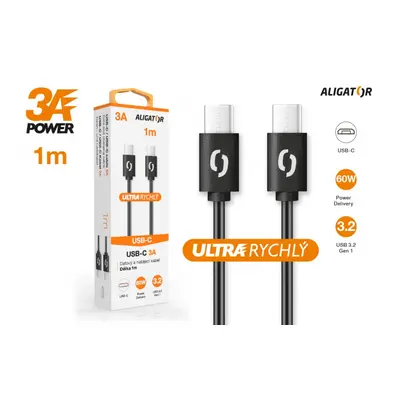 Datový kabel ALIGATOR POWER 3A, USB-C/USB-C, černá